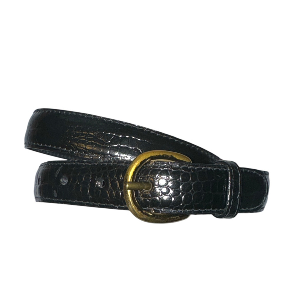 Lady Canterbury Leather Belt Vintage Alligator Grain Brass Buckle Sz M